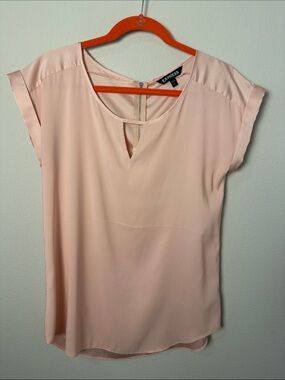 Express Blush Pink Short Sleeve Keyhole Blouse